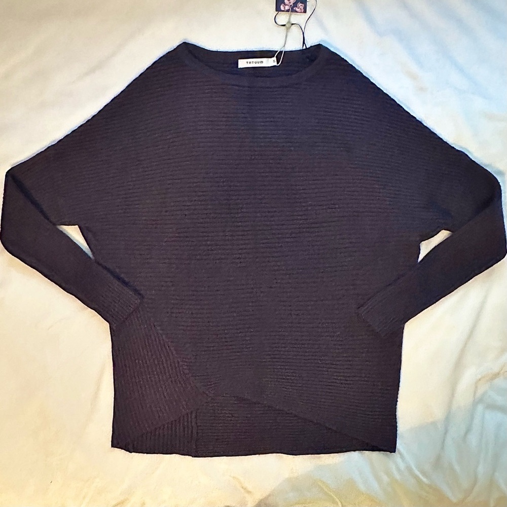 Tatuum Eroli Structured Sweater S Ribbed Asymmetric Hem NWT Navy Blue Dolman - Picture 1 of 11